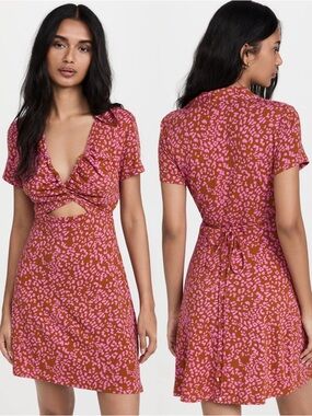 Free People Marsaille Mini Dress Rust Combo Medium NEW Leopard Print Cutout